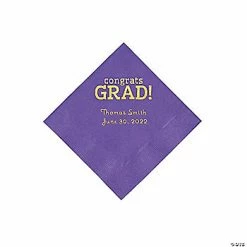 Discount 🌟 Amethyst Congrats Grad Personalized Napkins with Gold Foil - 50 Pc. Beverage 😉