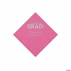 Wholesale ⌛ Candy Pink Congrats Grad Personalized Napkins with Silver Foil - 50 Pc. Beverage ⌛