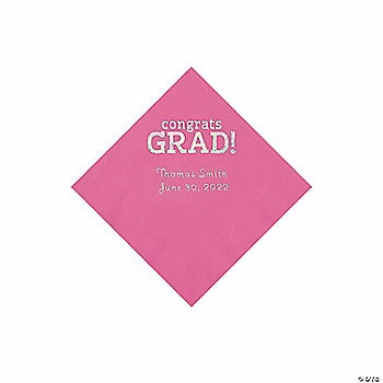 Wholesale ⌛ Candy Pink Congrats Grad Personalized Napkins with Silver Foil - 50 Pc. Beverage ⌛ 1 Wholesale ⌛ Candy Pink Congrats Grad Personalized Napkins with Silver Foil - 50 Pc. Beverage ⌛