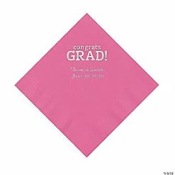 Flash Sale 👍 Candy Pink Congrats Grad Personalized Napkins with Silver Foil - 50 Pc. Luncheon 💯