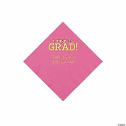 Cheap 👍 Candy Pink Congrats Grad Personalized Napkins with Gold Foil - 50 Pc. Beverage 😍