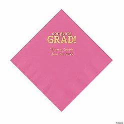 Deals ⌛ Candy Pink Congrats Grad Personalized Napkins with Gold Foil - 50 Pc. Luncheon 🛒