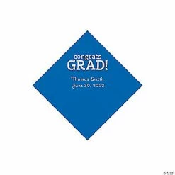 Wholesale ✔️ Cobalt Blue Congrats Grad Personalized Napkins with Silver Foil - 50 Pc. Beverage 💯