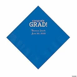 Best Pirce 😍 Cobalt Blue Congrats Grad Personalized Napkins with Silver Foil - 50 Pc. Luncheon ⌛