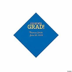 Flash Sale 🥰 Cobalt Blue Congrats Grad Personalized Napkins with Gold Foil - 50 Pc. Beverage ⌛