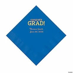 New ✨ Cobalt Blue Congrats Grad Personalized Napkins with Gold Foil - 50 Pc. Luncheon 🎉