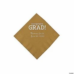 Discount 🛒 Gold Congrats Grad Personalized Napkins with Silver Foil – 50 Pc. Beverage ⭐