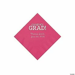 Buy 🥰 Hot Pink Congrats Grad Personalized Napkins with Silver Foil - 50 Pc. Beverage 😉