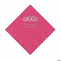 Discount 🤩 Hot Pink Congrats Grad Personalized Napkins with Silver Foil - 50 Pc. Luncheon ✨