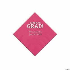 Discount 🔔 Hot Pink Congrats Grad Personalized Napkins with Gold Foil - 50 Pc. Beverage ✔️