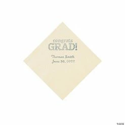 Wholesale 👍 Ivory Congrats Grad Personalized Napkins with Silver Foil - 50 Pc. Beverage 😀