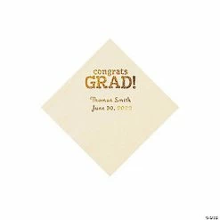 Outlet 💯 Ivory Congrats Grad Personalized Napkins with Gold Foil - 50 Pc. Beverage 🧨