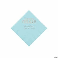 Buy 🥰 Light Blue Congrats Grad Personalized Napkins with Silver Foil - 50 Pc. Beverage 🥰