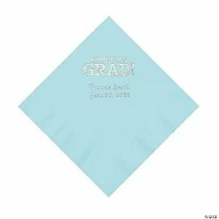 Discount 🌟 Light Blue Congrats Grad Personalized Napkins with Silver Foil - 50 Pc. Luncheon ❤️