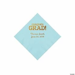 Coupon 🎁 Light Blue Congrats Grad Personalized Napkins with Gold Foil - 50 Pc. Beverage 🔔