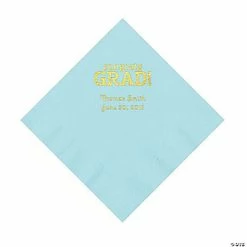 Promo 🤩 Light Blue Congrats Grad Personalized Napkins with Gold Foil - 50 Pc. Luncheon 🤩