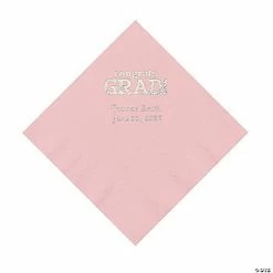 Discount ❤️ Light Pink Congrats Grad Personalized Napkins with Silver Foil - 50 Pc. Luncheon 🤩