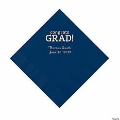 Cheap ✔️ Navy Congrats Grad Personalized Napkins with Silver Foil - 50 Pc. Luncheon ✔️