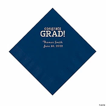 Cheap ✔️ Navy Congrats Grad Personalized Napkins with Silver Foil - 50 Pc. Luncheon ✔️ 1 Cheap ✔️ Navy Congrats Grad Personalized Napkins with Silver Foil - 50 Pc. Luncheon ✔️