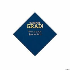 Flash Sale ⭐ Navy Congrats Grad Personalized Napkins with Gold Foil - 50 Pc. Beverage 👏