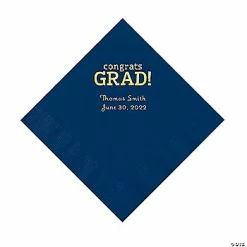 New 🌟 Navy Congrats Grad Personalized Napkins with Gold Foil - 50 Pc. Luncheon 🔔