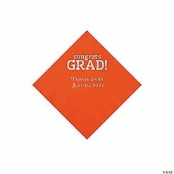 Flash Sale 🧨 Orange Congrats Grad Personalized Napkins with Silver Foil - 50 Pc. Beverage 🤩