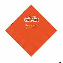 New 🤩 Orange Congrats Grad Personalized Napkins with Silver Foil - 50 Pc. Luncheon 😉