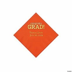 Hot Sale 🥰 Orange Congrats Grad Personalized Napkins with Gold Foil - 50 Pc. Beverage 😀