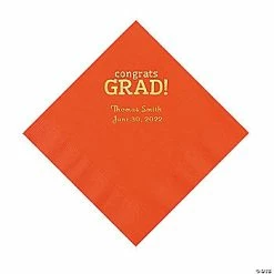 Promo 🌟 Orange Congrats Grad Personalized Napkins with Gold Foil - 50 Pc. Luncheon 👍