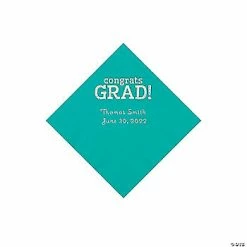 Cheap 🔥 Teal Congrats Grad Personalized Napkins with Silver Foil - 50 Pc. Beverage 🎉