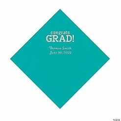 Cheap 🔔 Teal Congrats Grad Personalized Napkins with Silver Foil - 50 Pc. Luncheon 😀