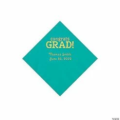 Outlet 🎉 Teal Congrats Grad Personalized Napkins with Gold Foil - 50 Pc. Beverage ✔️