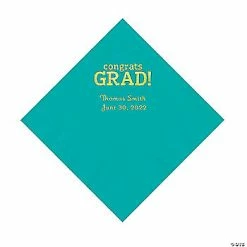 New 🧨 Teal Congrats Grad Personalized Napkins with Gold Foil - 50 Pc. Luncheon 🔔