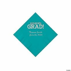 Buy 🥰 Turqouise Congrats Grad Personalized Napkins with Silver Foil - 50 Pc. Beverage ✨
