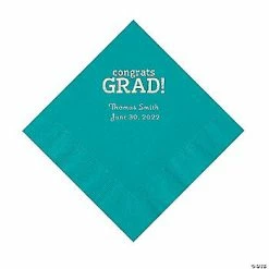 Deals 😉 Turquoise Congrats Grad Personalized Napkins with Silver Foil - 50 Pc. Luncheon 🥰