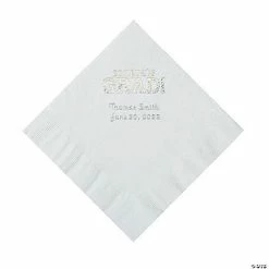 Cheap ⭐ White Congrats Grad Personalized Napkins with Silver Foil - 50 Pc. Luncheon 🎉