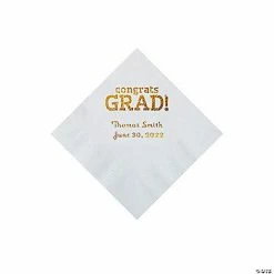 Cheap 🛒 White Congrats Grad Personalized Napkins with Gold Foil - 50 Pc. Beverage 🤩