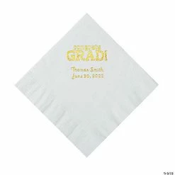 Wholesale 😍 White Congrats Grad Personalized Napkins with Gold Foil - 50 Pc. Luncheon ⌛