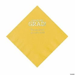 Coupon 👍 Yellow Congrats Grad Personalized Napkins with Silver Foil - 50 Pc. Luncheon 🎁