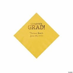Top 10 👏 Yellow Congrats Grad Personalized Napkins with Gold Foil - 50 Pc. Beverage 💯