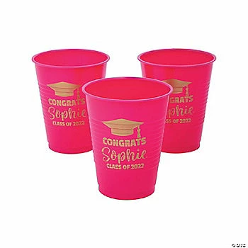 New π Personalized Hot Pink Graduation Disposable Plastic Cups - 40 Ct. π― 1 New π Personalized Hot Pink Graduation Disposable Plastic Cups - 40 Ct. π―