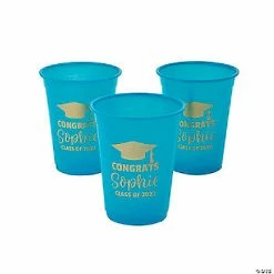 Wholesale ✔️ Personalized Turquoise Graduation Disposable Plastic Cups - 40 Ct. ⭐