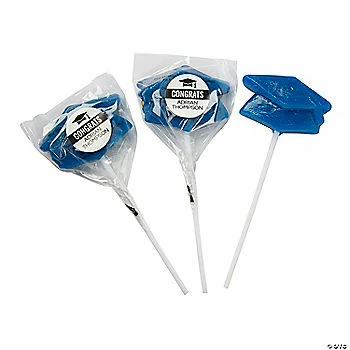 Wholesale π Personalized Blue Graduation Mortarboard Hat Lollipops - 12 Pc. β 1 Wholesale π Personalized Blue Graduation Mortarboard Hat Lollipops - 12 Pc. β