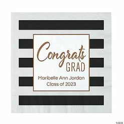 Best Sale 😍 Personalized Congrats Grad Stripe Luncheon Paper Napkins - 50 Pc. 🥰