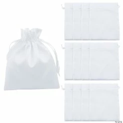 Best Sale ๐ 8" x 10" Medium White Satin Drawstring Favor Bags - 12 Pc. ๐งจ