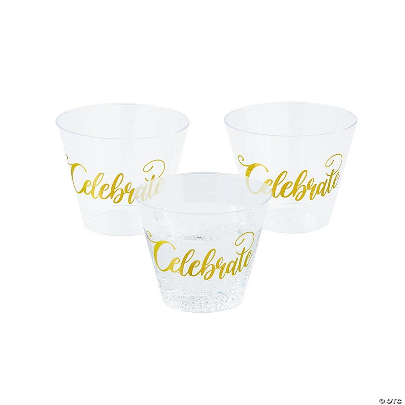 Discount π Gold Celebrate Clear Plastic Cups - 50 Pc. π 1 Discount π Gold Celebrate Clear Plastic Cups - 50 Pc. π